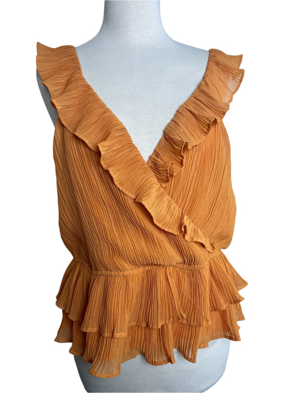 Express Mustard Yellow Ruffle Wrap Peplum Tank Top Women’s Large